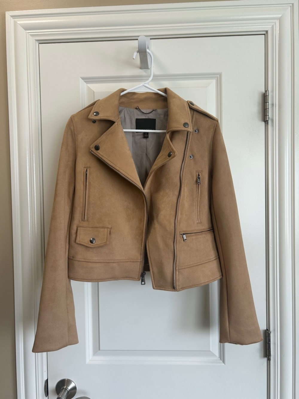 BR Women’s Tan Faux Suede Moto Jacket